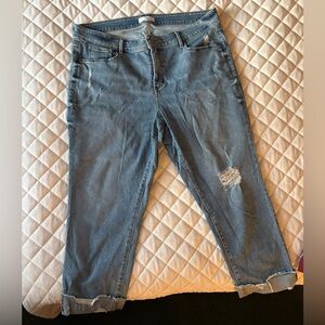 LOFT Plus Cropped Distressed Blue Jeans
